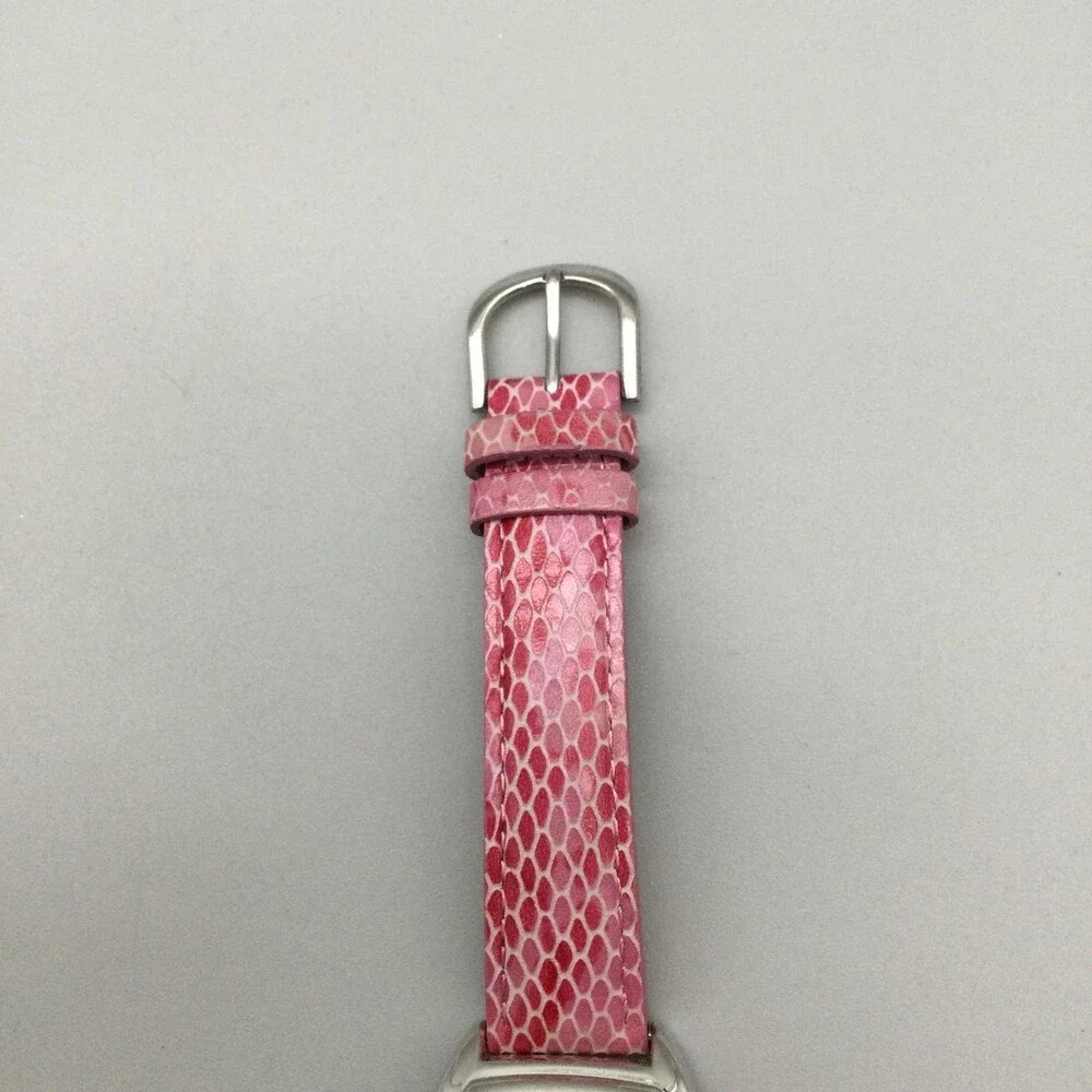 Gossip Womens Watch 31mm Silver Tone White Dial Pink Leather Tonneau New Battery